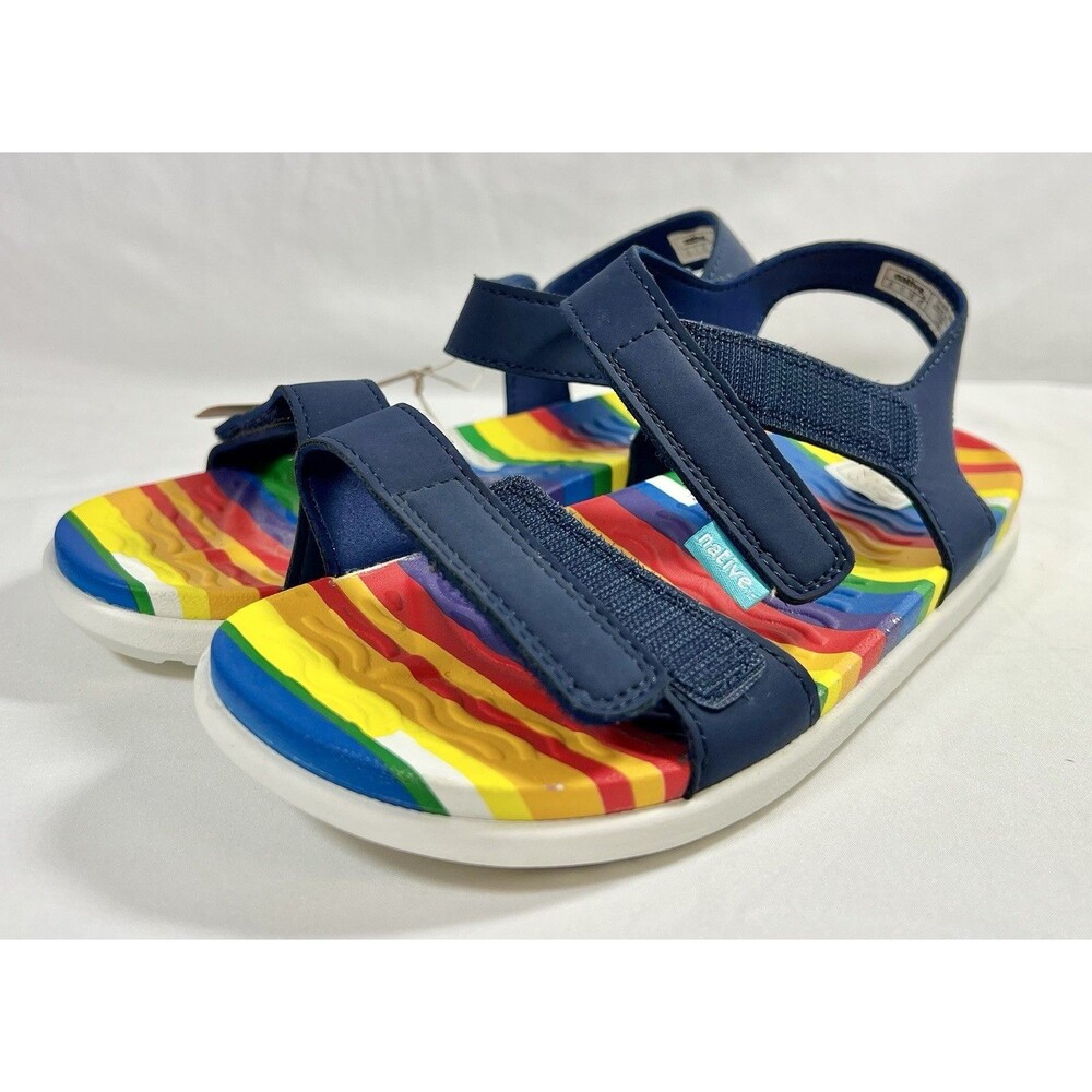 New! Native Charley Regatta Blue/Shell White/Rainbow Stripes Sandals Size 2